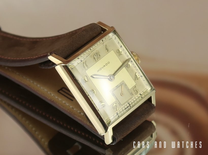 Fantastic 1940's Movado Square in gold with Breguet dial