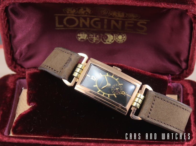 Ultra rare Longines Tank with black sector dial from the 30's