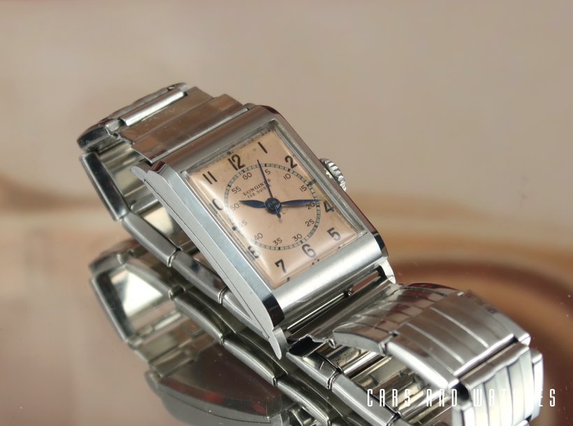 Stunning mint Longines Tank Medicus with pink dial